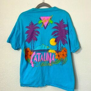 Vtg Surf Catalina Tropical Single Stitch T Shirt Blue L